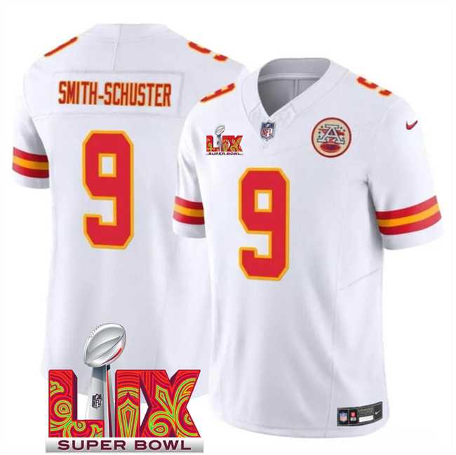 Men & Women & Youth Kansas City Chiefs #9 JuJu Smith-Schuster White 2025 Super Bowl LIX Patch F.U.S.E. Vapor Limited Stitched Jersey